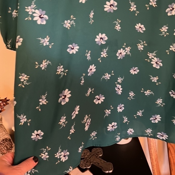 MIAMI Turquoise/Blue/White Floral Gathered Waist Button Up Dress, Sz Large, GUC. - Picture 7 of 8